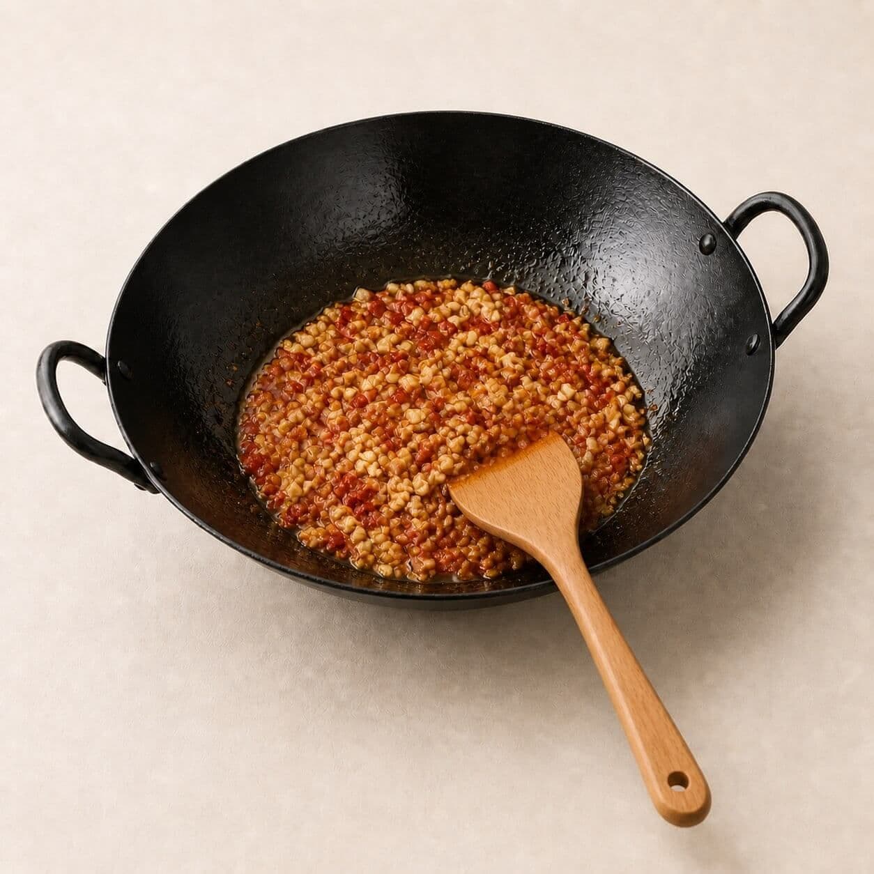 Fry the aromatics and chilli pastes