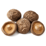 Five whole brown dried shiitake mushrooms
