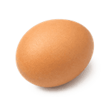 One whole fresh light-brown chicken egg with an intact shell on a pure white background.