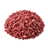 A small natural mound of fresh raw ground beef on a pure white background.