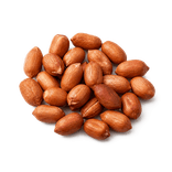 A small natural cluster of roasted peanuts with reddish-brown skins on a pure white background.
