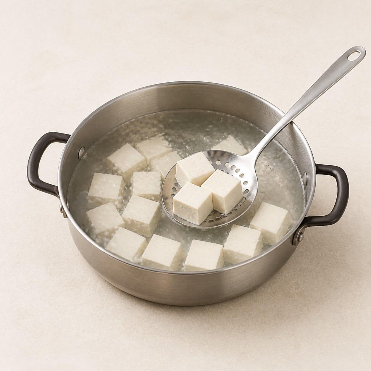 Cut and blanch the tofu