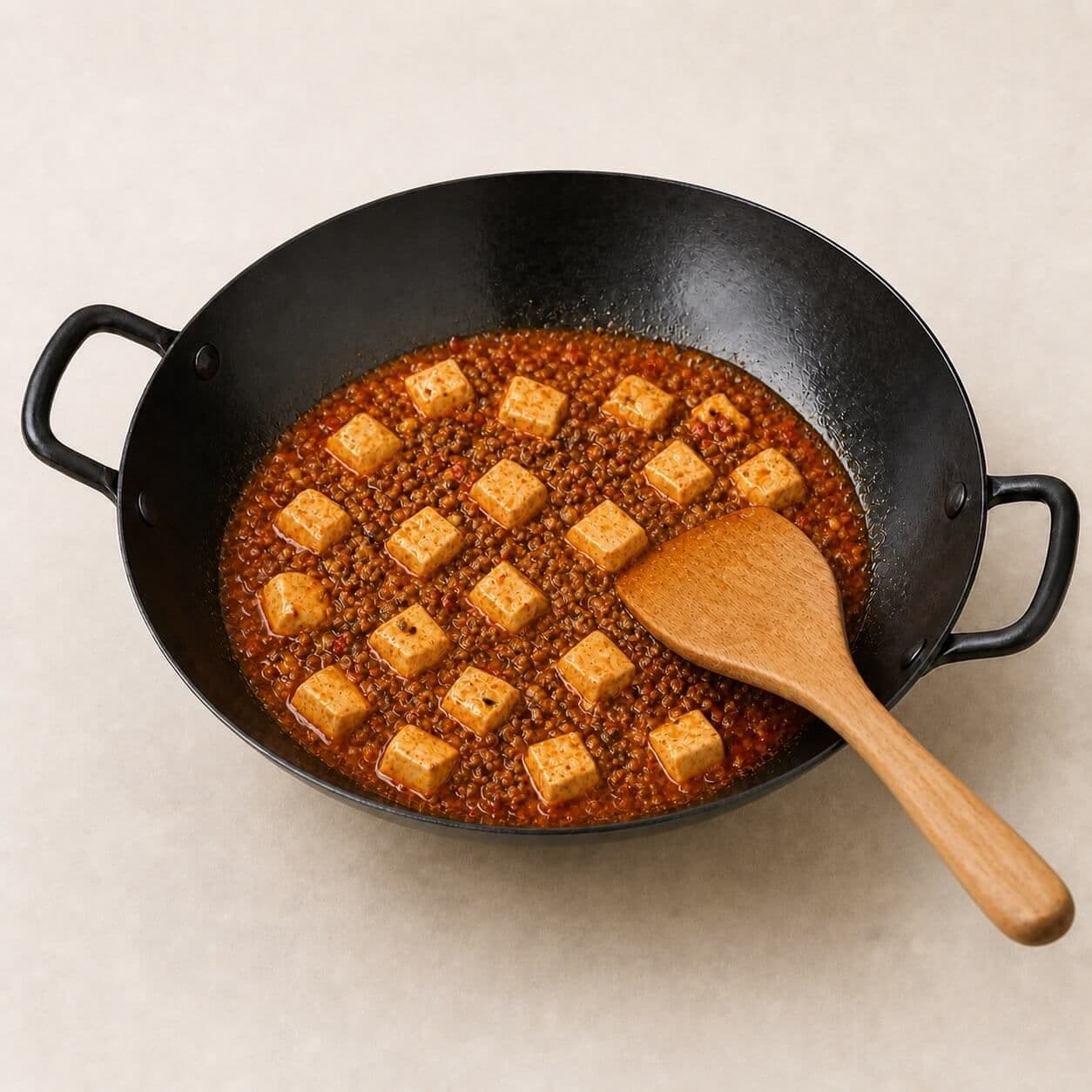 Simmer the tofu gently