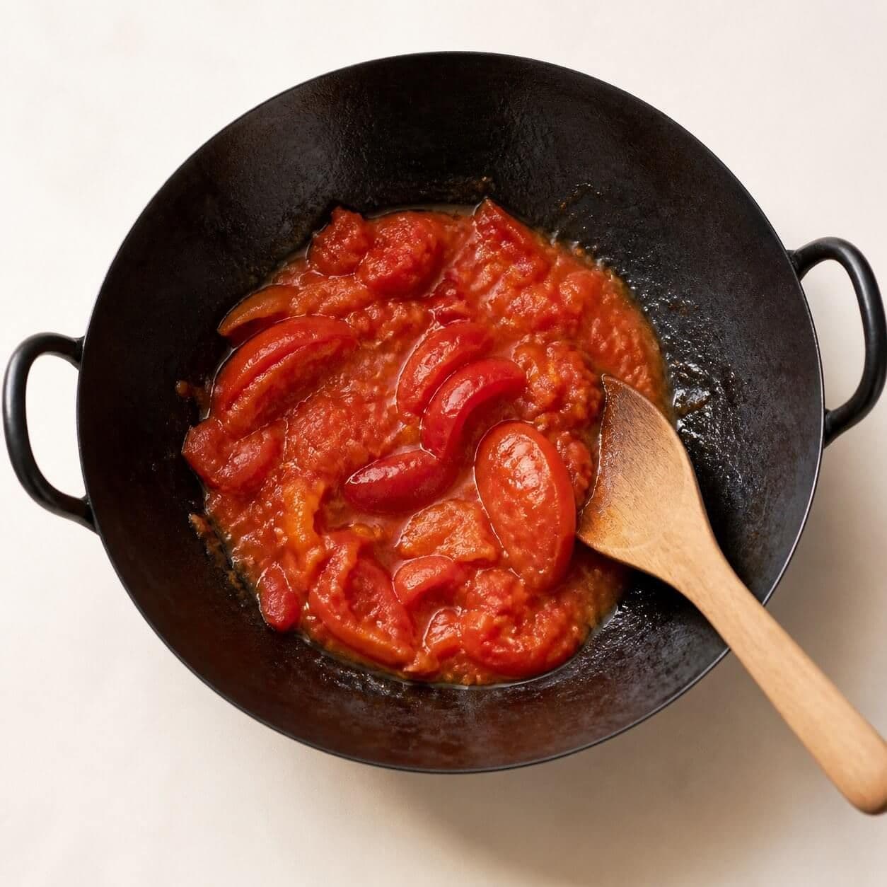 Cook the tomatoes until softened and juicy